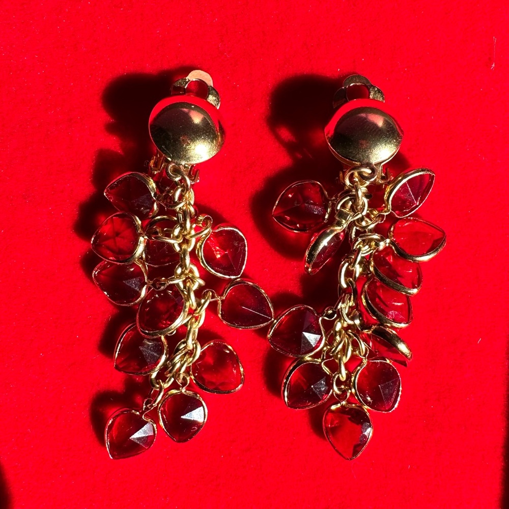 Vintage Gold and Red Dangle Earrings